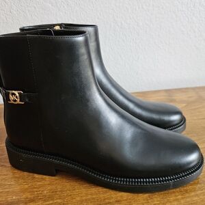 Michael Kors Black PU Boots with Gold Buckle